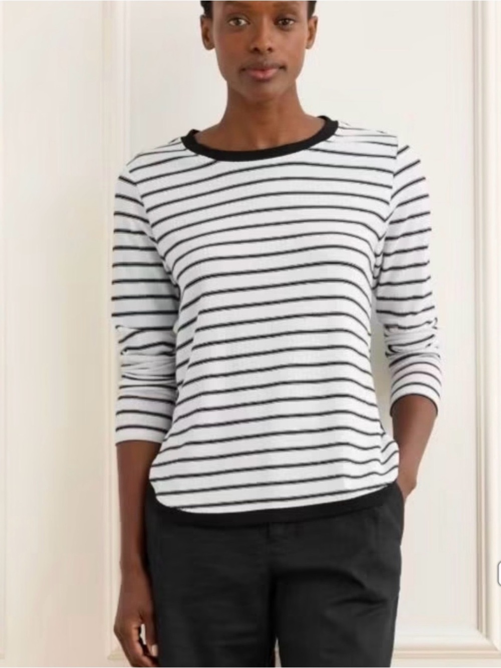 Cabi Collette Tee Black White Striped Snap Side Top Size Medium